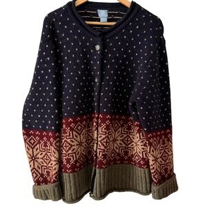 Frost Button Up Cardigan Womens XL Navy Blue Excellent 100% Shetland Wool Nordic